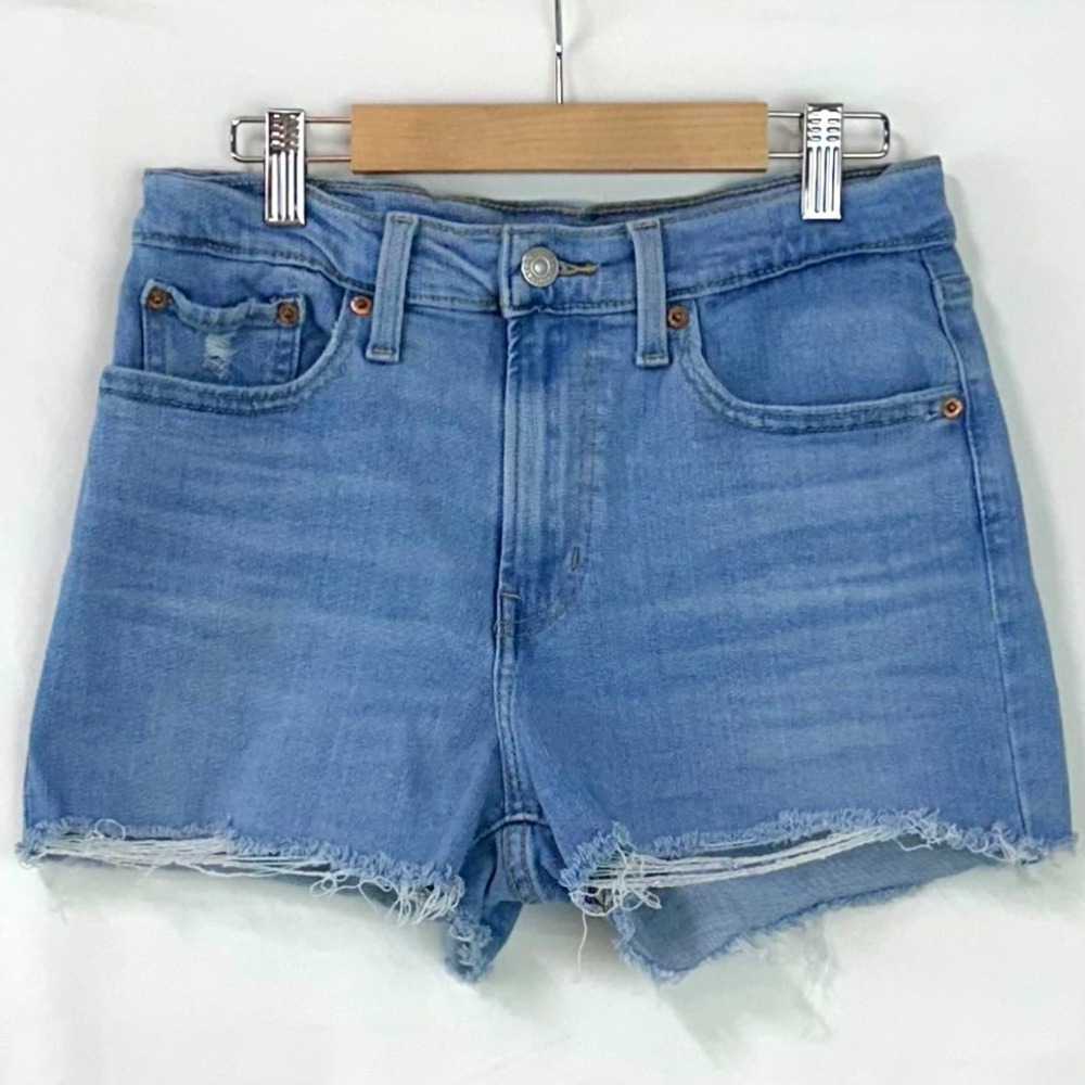 LEVI'S Blue Denim High Rise Cutoff Shorts Women's 27 2" Inseam Frayed Hem Sample